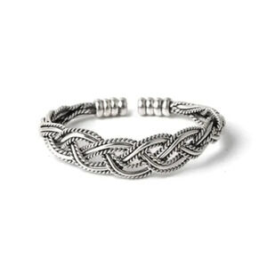 925 Sterling Silver Braided Modern Twist Cuff Bracelet Silver Bangle Bracelet